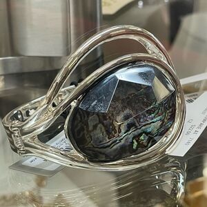 NWT Robert Lee Morris Gorgeous Silver Abalone Stone Hinged Bangle Cuff Bracelet